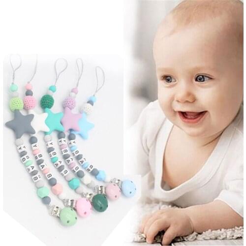 Pacifier Clips Holder Chain Silicone Pacifier Five Star Baby Teether Teething Chain does Not customizable your baby name