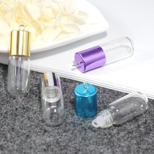 4PCS 2.5ML Glass Bottle Pendant with Color-plated Screw Cap Perfume Vials Pendants Diy Jewelry Findings