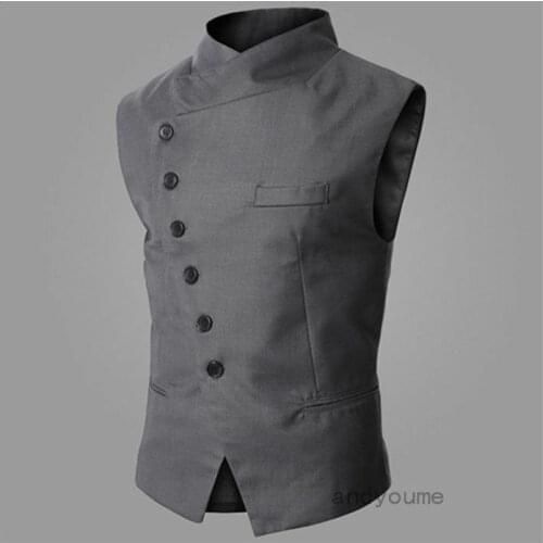 Stylish Formal Mens Blazer Suit Vest Waistcoat Business Slim Dress Jackets Versatile Stand Collar 2020 Temperament