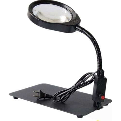 Magnifier with LED Light 8X Lens Desk Lamp Flexible Foldable Desktop Magnifier Magnifying Loupe Height Adjustable Gooseneck