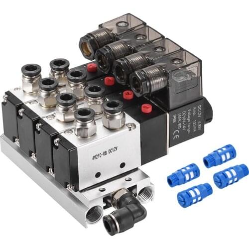 Uxcell 1 Pcs DC12V 5 Way 2 Position BSPT 1/4-inch, Pneumatic Solenoid Valve with 4F Base, Red Light, 4V210-08