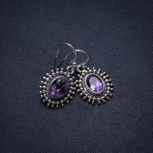 Natural Amethyst Handmade Vintage 925 Sterling Silver Earrings 1" T3025