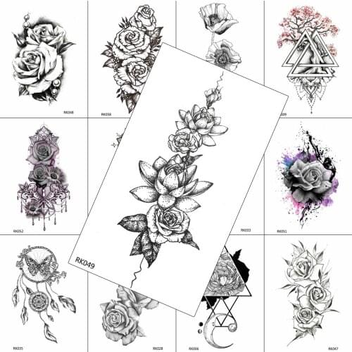 Black Dot Pattern Flower Temporary Tattoos Dreamcatcher Sticker For Women Body Art Arm Chest Tatoos Fake Waterproof Sheet Tattoo