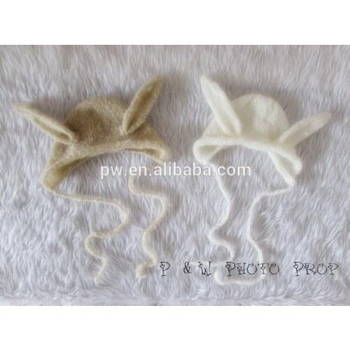 Crochet Knit Mohair Baby Hats with Long Ear Newborn Baby Props