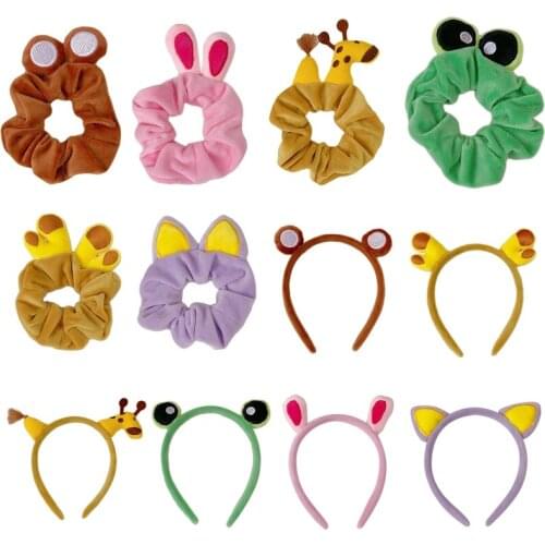 Funny Animal Ears Cartoon Headband Cute Frog Eyes Giraffe Plush Scrunchies Ponytail Holder Cosplay Hair Accessories