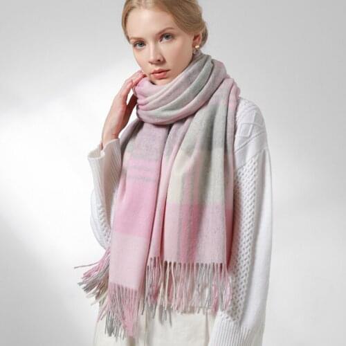 Women 100% Lamb Wool Scarf Winter Brand 2021 Thicken Warm Shawls and Wraps Plaid Echarpe Pashmina Blanket Wool Scarves Foulard