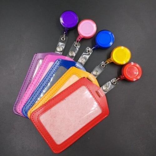 1PC Retractable Badge Holder ID Credit Card Holders PU Card Bus ID Holder Identity Badge with Retractable Reel Protective Shell