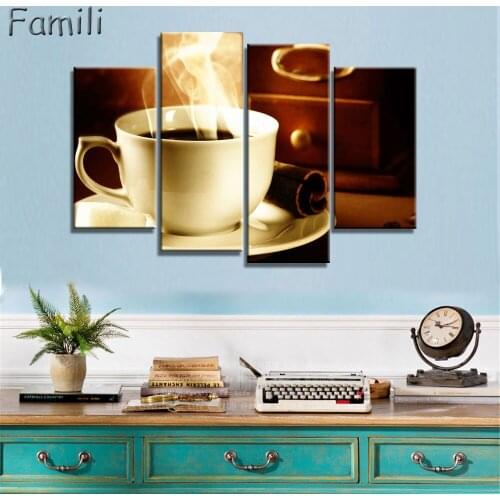 4Picture Still Life Artist Canvas Modern Wall Paintings Coffee and Cocoa Unframed Canvas Painting calligraphy Canvas Prints
