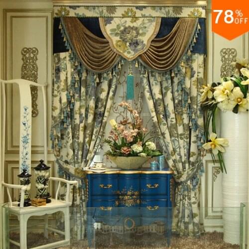 Water colour Flowers luxurious artist design Hook Hang style Living Room curtains of Restaurant Beige Green palace Hotel Curtain
