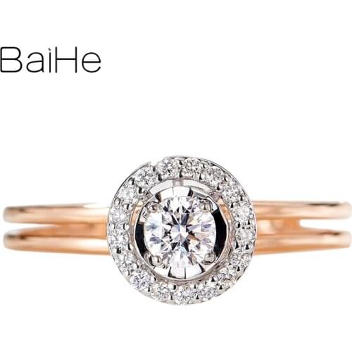 BAIHE Solid 14K Rose Gold 0.31ct Round Natural Diamonds Wedding Trendy Fine Jewelry Simple atmosphere Beautiful diamond Ring