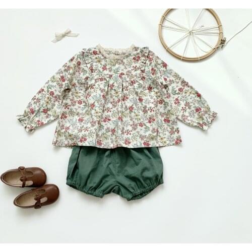 Girls Blouse Vintage Floral Korean Style Long Sleeve Top Toddler Girl Clothes Spring Blouses 1-7Y