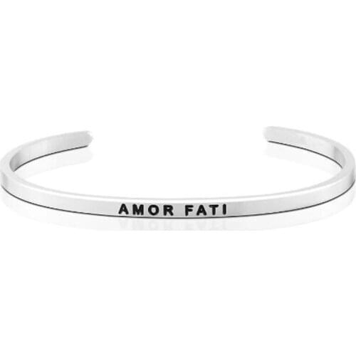 Amor Fati a-b 4mm Initial 2021 New Trend Quotes Mantra Bracelets Stainless Steel Open Cuff Bangle Gold Inspirational Jewelry