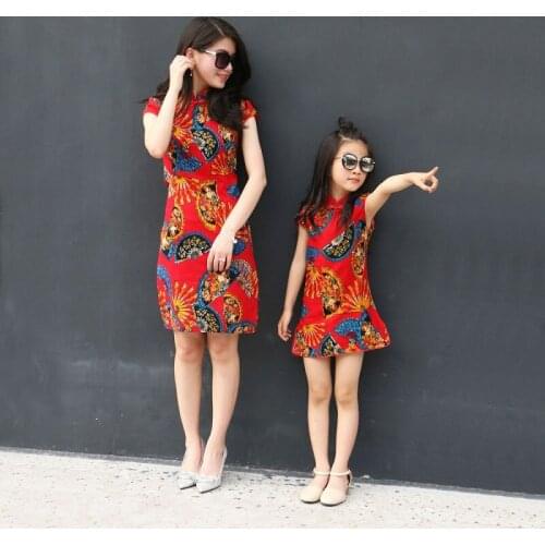 Girls Cheongsam Parent-childs Summer Clothes 2020 New Mom and Daughter Slim Bodycon Princess Dress Family Matching Outfits