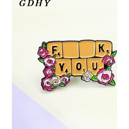 GDHY Fashion Keyboard FXXX YOU Brooches Rose Flower cluster Keyboard Enamel Pins Lapel Badge Backpack Denim brooch For Friends