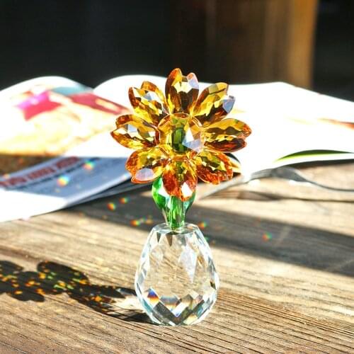 H&D Crystal Sunflower Figurine Glass Flower Collectible Ornament Paperweight Home Decoration Souvenir Christmas Birthday Gift