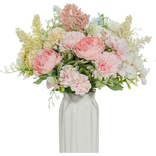 Artificial Rose Flowers Silk Peony High Quality Bride Bouquet Wedding Decor Fake Plant Vase for Home Accessories Christmas Craft