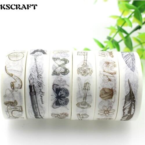 KSCRAFT 15mm*7m Adhesive Tape for Scrapbooking DIY Craft Sticky Deco Masking Japanese Paper Washi Tape Retro Collection