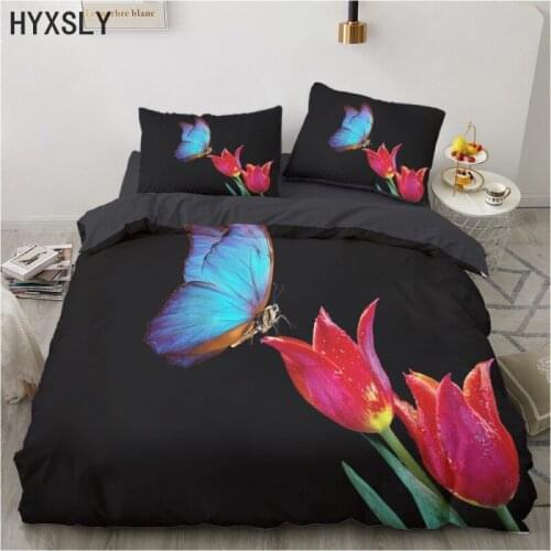 Butterfly and Flowers Print Bedding Set Duvet Cover 2/3Pcs Bedclothes Single/Twin/Double/Full/Queen/King Size No Sheet Comforter