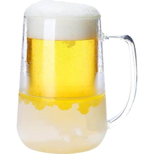 Frozen glass beer mug High borosilicate cooling mug Double wall mug with handle 16 ounces Transparent Lead-free Environmen