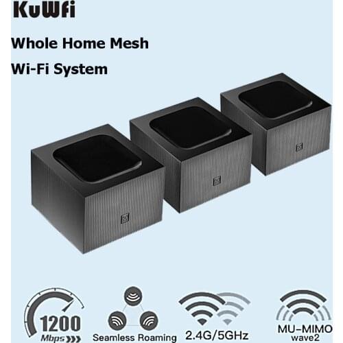 KuWFi WAVE2 Mesh Router 1200Mbps Whole Home Mesh Wireless WiFi System with 11AC 2.4G/5.0GHz Wireless Repeater