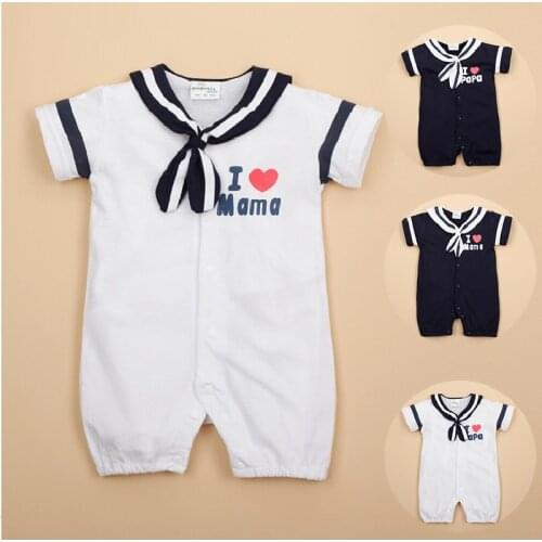 Hooyi Sailor Baby Boys Rompers Baby Dresses Short Pants Summer baby Clothes Shortalls Outfits 100% Cotton I Love MAMA PAPA