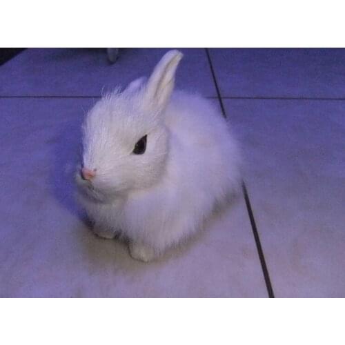 Simulation cute small white rabbit 17x8x11cm toy model polyethylene&furs rabbit model home decoration props ,model gift d220