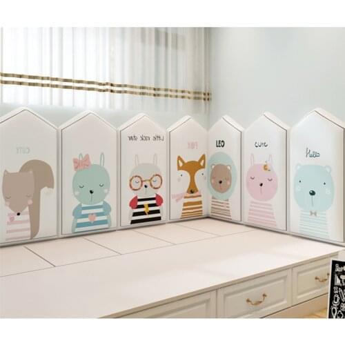 Cartoon Animals Bed Headboards 3D Wall Sticker Baby Anti-collision Soft Bag Tatami Kids Room Decor Sticker Cute Child Room Decor