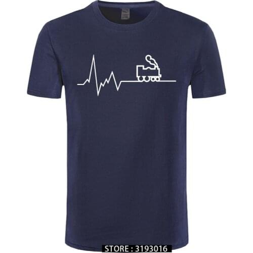 Heartbeat Railway T Shirt Men Funny Train Printed Cotton Tops For Men Summer Short Sleeve T-shirts Camisetas Clothing