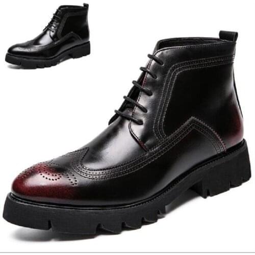 2019 New Autumn Winter Block Carving Trend Men High Top Business Shoes British Vintage Ankle Increasing High Boots Size 38-44