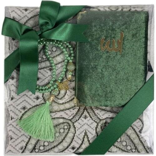 Boxed Yasin Rosary Carpet Kuran Prayer Mat Set Green Purple Blue Turquoise 70x110 Prayer Muslim Dubai Arabia Koran Muslim hijab Yaseen