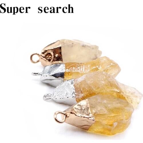 Natural Cluster Stone Backbone Raw ore Yellow Crystal Bud DIY Necklace Pendant Original Accessories
