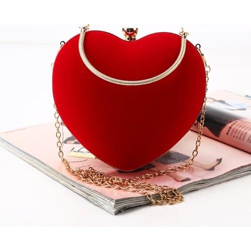 New Arrival 2021 Red Heart Shape Women Handbag with with Golden Chain Strap Evening Clutch Bag