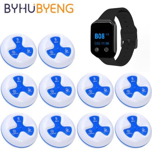 BYHUBYENG Pager Wireless Restaurant Waiter Calling System Watch For Business Table Buzzer Call Bell Button Queue Number Machine