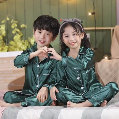 Teen Pajamas Kids Pajamas Satin Sleepwear Long Sleeves Boy Sets Summer Baby Boy Clothes Silk Pajamas Childrens Clothing Sets