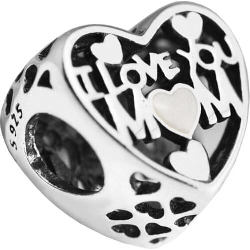 Love for Mother Charm S925 Silver I Love You Mom Beads for Jewelry Making Fit Bracelet Necklace DIY For Sister Mother Wife Gift