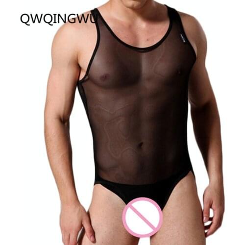 Sexy Undershirts Lingerie Mens Bodysuit Transparent Mesh Bodysuit Ultra-thin Sexy Sleeveless Slim Pajamas Men Undershirts