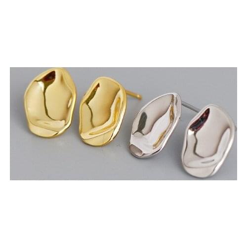 100% 925 Silver Small Gold Color Sea Shell Shape Irregular Uneven Faceted Stud Earring Kid Baby Women Brinco Pendientes 2020