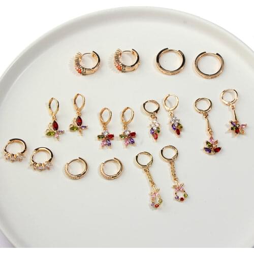 JUST FEEL Tiny Circle Hoop Earrings For Women Gold Cartilage Hoop Earrings Jewelry Colorful Butterfly Rhinestone Endless Earring