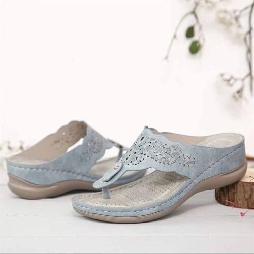 Women Flip Flops Womens Wedge Heel Flip Flops Multicolor Embroidered Sandals Slippers Cross Summer 2021 Beach Slippers Mujer