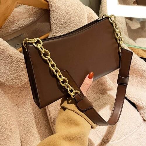 Fashion Chain Shoulder Bag For Women Vintage Handbag PU Leather Subaxillary Bag Solid Color Female Handle Bags Clutches Pouch