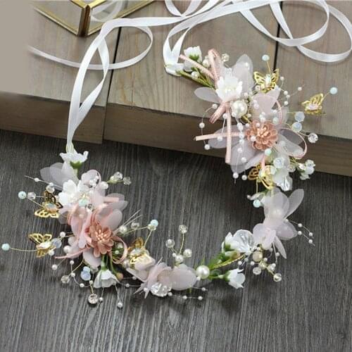 Wedding Headband Bride Crown Tiara Handmade Flowers Garland Headbands Bridal Headpiece Princess Crown Women Hair Accessories