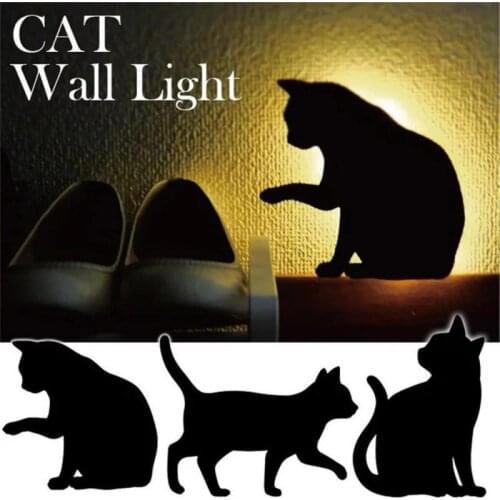 Led Light Sensor Night Sound Control Shadow Lamp Projection Light Cat Wall Light Birthday Gifts For Kids Room Home Decor 2021