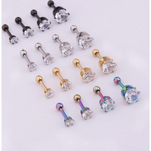 1 Pc Lip Ring Zircon Anodized Internally Threaded Prong Gem Tragus Helix Ear Piercing Earring Women