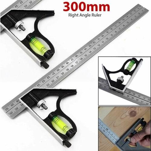 12inch Adjustable Combination Right Angle Ruler 45/90 Degree with Bubble Level Gauge Measuring Tools for Woodworking