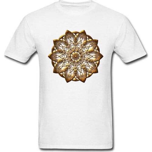 2018 Fashion GOLD MANDALA DESIGN T SHIRT ART PRINT Men White T-shirt Short Sleeve Floral Chic Tops Clothing
