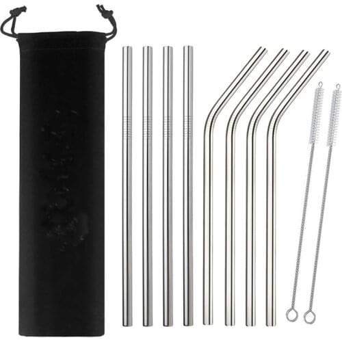 4/8Pcs Reusable Drinking Straw High Quality 304 Stainless Steel Metal Straws With Cleaner Brush