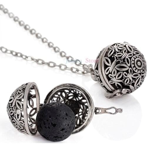 5Pcs Antique Silver Color 16mm Lava Stone Essential Oil Diffuser Necklaces For Aromatherapy Necklace