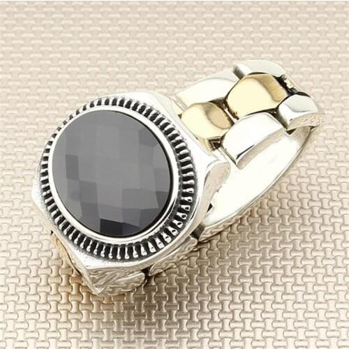 925 Sterling Silver Ring With Stone Dark Blue Stone For Men Zircon Gemstone Rings - Real Pure Silver - Handmade