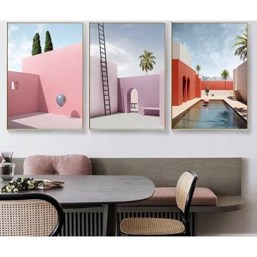 Abstract Colorful Geometric Door Tree Landscape Art Canvas Painting Nordic Print Posters Wall Picture For Living Room Decor
