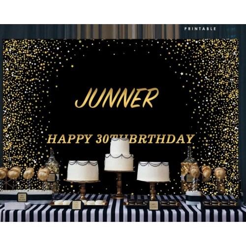 BEIPOTO Black and Gold Birthday Backdrop Glitter Adults Party Decorations Photography Background Photo Booth Banner props B-474
